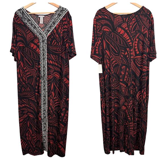 NWT Catherines Women's 2X Maxi Dress Stretch Tribal Art Print Bohemian Vacation - Picture 1 of 12